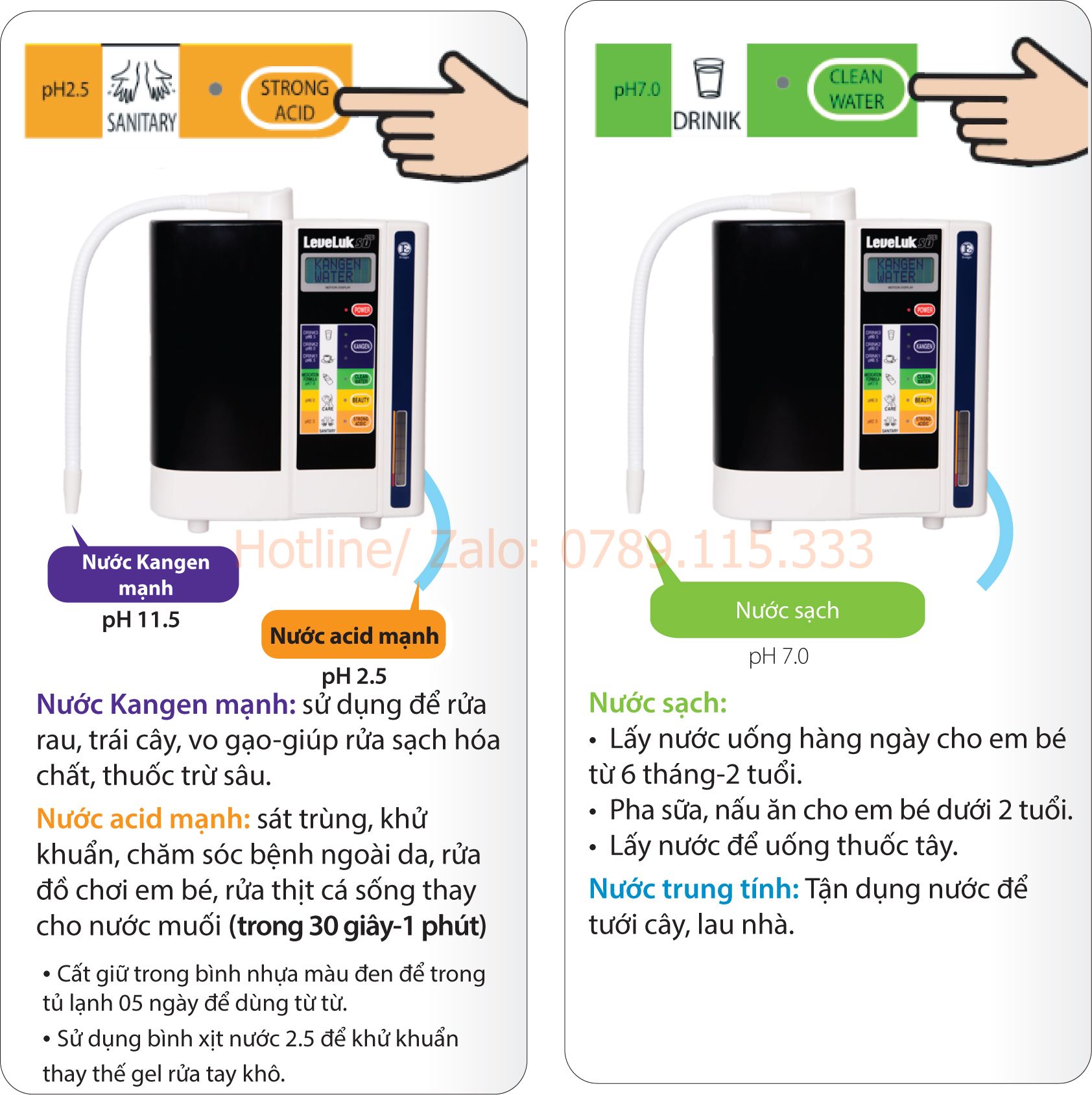 Công dụng của từng loại nước của máy SD501